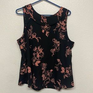 Pink and black collared sleeveless blouse